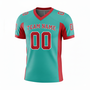 เสื้อซ้อมอเมริกันฟุตบอลแบบกำหนดเองสำหรับผู้ใหญ่ แขนสั้น ระบายอากาศได้ดี มีตัวเลือกไซส์ใหญ่ ด้านหน้า 100% โพลีเอสเตอร์ คอวี - Product Image 1