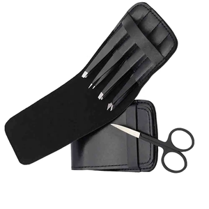 5 pièces pince à sourcils de qualité supérieure et ensemble de ciseaux ensemble d'outils de couleur noire ensemble de pinces à sourcils de marque privée personnalisée - Product Image 5