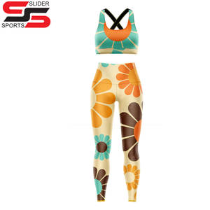 Fleur Impression Sublimation Conception Personnalisée Femmes Soutien-Gorge Leggings Collants Active Wear 2 Pcs Femmes Sport Soutien-Gorge et Leggings Yoga Ensembles - Product Image 4