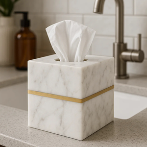 ที่ใส่กระดาษทิชชู่หินอ่อนสีขาวสำหรับตกแต่งโรงแรมและสปาสไตล์มินิมอลแบบสั่งทำปริมาณสั่งซื้อขั้นต่ำน้อย + จัดส่งเร็วทั่วโลก - Product Image 5