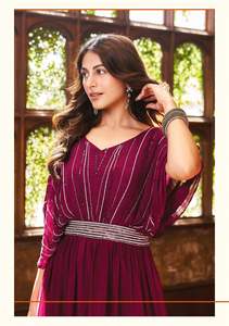 Último diseñador Pure Chinon secuencia de trabajo a mano trabajo Anarkali vestido tradicional Fab Zone Sari con Salwar Kameez Vestido por Fab Zone - Product Image 2