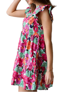 Vestido corto floral rosa de diseño único superventas para bodas, fiestas en el jardín y ocasiones especiales a la venta - Product Image 4