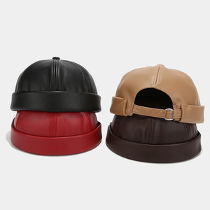 Couleur unie cuir propriétaire chapeau hommes femmes simplicité rétro Melon peau casquettes automne hiver réglable Docker chapeau à la mode - Product Image 4
