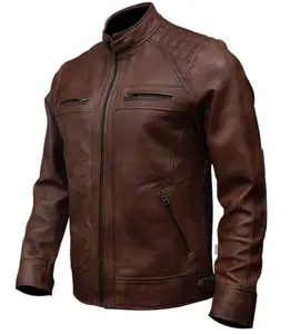 Venta al por mayor chaqueta de cuero de la motocicleta Chaquetas de carreras de motos Todas las tallas Clásico Retro Negro de cuero de motorista de la motocicleta