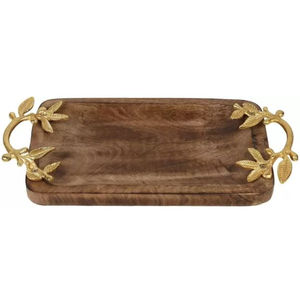 Bandeja para servir de madera grande de lujo con mango de Metal plateado, bandeja para servir comida para fiesta de boda, accesorios de cocina para el hogar y el Hotel - Product Image 6