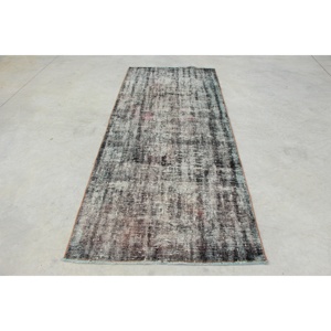 Vintage Turkish Accent <b>Rug</b> 3.5x6.8 ft, <b>Black</b> Wool <b>Rug</b> - Product Image 1