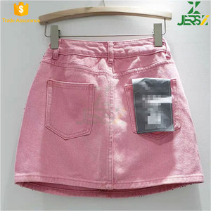 Jupe en jean vintage pour femme, taille naturelle, coupe droite, ornée de strass, unie, ajustée, respirante, séchage rapide, longueur midi, style hanche - Product Image 2