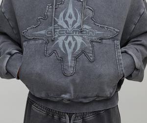 Lavage à l'acide avec patch broderie Double capuche haute qualité 100% coton hommes sweats à capuche pull lourd survêtement - Product Image 6