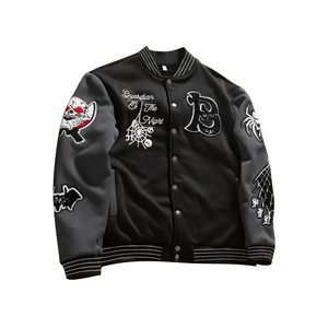 High Quality <b>Men's</b> Custom Chenille Embroidery Patches Winter Fleece Varsity <b>Jacket</b> Halloween Party Streetwear <b>Casual</b> Leather - Product Image 1
