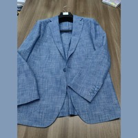 Costume homme en chambray bleu clair, non structuré, simple boutonnage, poches plaquées, costumes d'affaires d'été pour homme, sur mesure MTM
