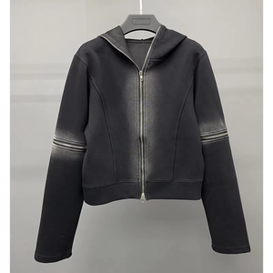 Sweats à capuche pour hommes en éponge française surdimensionnés surdimensionnés vintage lourd 100% coton vieilli délavés à l'acide - Product Image 5