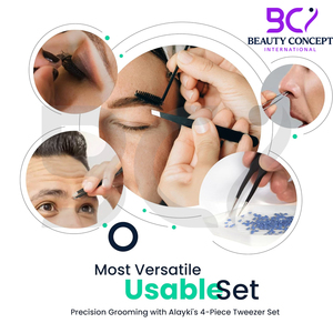 Ensemble de 4 pinces à épiler classiques en acier inoxydable à pointe inclinée, personnalisées, avec étui bleu, durables - Product Image 4