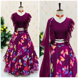 Designer indien Georgette Lehenga avec Dupatta impression numérique travail fête porter tenue Bollywood pour les femmes - Product Image 3