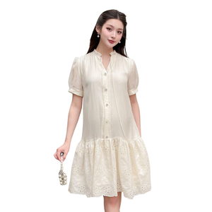 V1318 Cómodo vestido de maternidad de gasa de seda bordado Tejido Diseño recto de verano No descolorido para un placer usable - Product Image 1