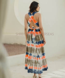 100% เรยอนมัดย้อมขนาดฟรีไซส์ชุดชายหาดฤดูร้อนชุดคลุมเต็มตัวยาวสไตล์ชิ้นเดียวสายคล้องคอแบบไขว้หลัง - Product Image 5