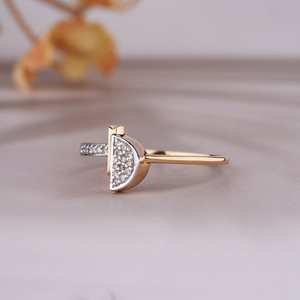 Anillo de moissanita de medio círculo chapado en oro macizo de 14K, regalo de aniversario de plata de ley 925 con tema conmemorativo de amor - Product Image 5