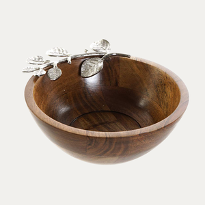 Bol de service en bois fait à la main avec design de feuille poignée en aluminium moderne vaisselle de qualité pour les ornements de mariage ou de cuisine - Product Image 2