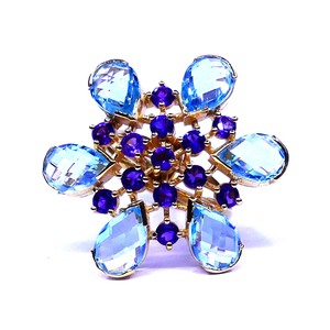 Classic Women's Wedding <b>Ring</b> 925 Sterling Silver Gold-Plated Featuring Blue Topaz Amethyst Gemstones 925 Sterling Silver <b>Ring</b> - Product Image 1
