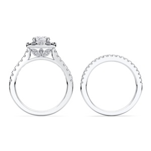 Anillo de compromiso de punta de diamante de corte redondo de moissanita de 1,54 quilates, con banda a juego, hecho en platino para ella, de quilates, de dos o más piezas - Product Image 2