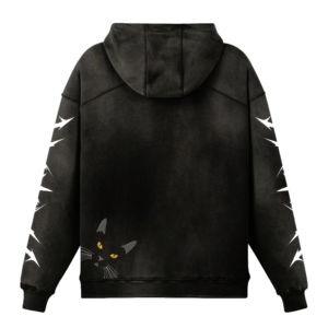High Quality Custom <b>Black</b> Graphic Hoodie for <b>Men</b> Cat Eyes Print Streetwear Pullover Hooded <b>Sweatshirt</b> - Product Image 2