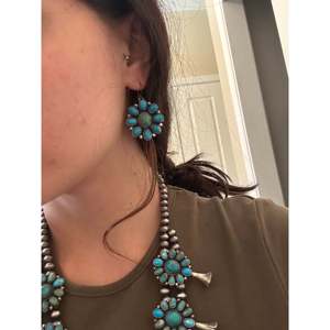 Navajo Handmade Royston Turquoise Sterling <b>Silver</b> Squash Blossom <b>Necklace</b> <b>Set</b> - Product Image 6