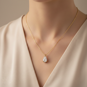 Collar con Colgante de Diamante Cultivado en Laboratorio con Certificación IGI, Forma de Pera, Clásico, para Boda, Compromiso, Mujer, Oro Amarillo Sólido de 14k, Regalo - Product Image 1