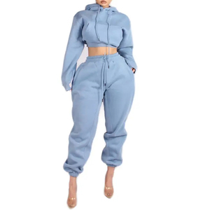 2025 haute qualité femmes vêtements de sport survêtement logo personnalisé 2 pièces recadrée 100% coton à capuche survêtements pour femmes - Product Image 4