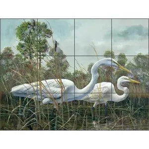 Egret Tile Backsplash Robert Binks Lodge Art Cerámica Mural Murales de pared REB022 - Product Image 1