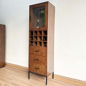 Modern Oak Wood <b>Wine</b> Cabinet with Iron Legs and Solid Panel Design-Home Furniture - Product Image 4