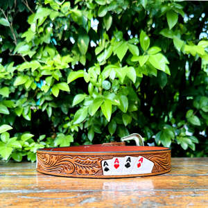 เข็มขัดหนังแท้ลายเพสลีย์สไตล์คาวบอยตะวันตก ยี่ห้อ R M INTERNATION  ทำด้วยมือ หัวเข็มขัดโลหะผสมสังกะสี ทนทาน ดีไซน์หรูหรา ผลิตตามสั่ง - Product Image 6