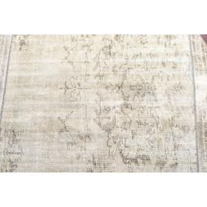 Tapis turc vintage 3,7x3,7 pieds, tapis rond persan en laine blanche - Product Image 4