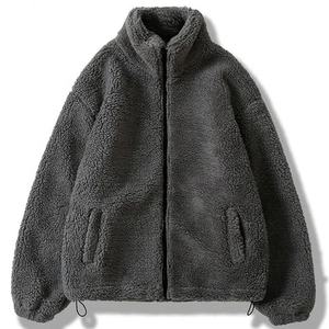 แจ็คเก็ตขนแกะฮิปฮอปฤดูหนาวสำหรับผู้ชายเสื้อโค้ทแบบมีซิปสีทึบน้ำหนักเบาสีดำสีขาว - Product Image 3
