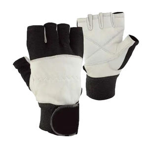 Venta al por mayor de guantes de cuero para levantamiento de pesas antideslizante agarre fuerte ligero transpirable medio dedo Cierre de Velcro Fitness personalizado - Product Image 3