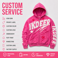 IKDEER Sweat à capuche zippé rose vif avec appliqué en chenille et strass, coupe oversize, style streetwear, marque privée