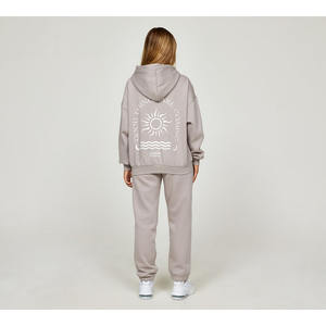 Ensemble de survêtement pour femme personnalisé OEM, 2 pièces, imprimé, uni, coupe ajustée, à capuche, manches longues, respirant, 100% coton - Product Image 2