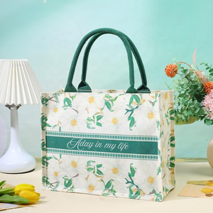 Jute Shopping <b>Bag</b> with Letter Pattern Zipper Closure <b>Hand</b> Length Handle Eco-Friendly Made in Viet Nam - Product Image 4