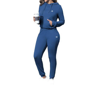 ชุดเซ็ตเสื้อฮู้ดและกางเกงจ็อกเกอร์ผู้หญิง ผ้าเนื้อนุ่ม ยืดหยุ่น ทรงหลวม สไตล์ลำลอง สำหรับการผลิตแบบ OEM จำนวนมาก - Product Image 3