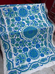 Couverture en coton Suzani, broderie de couvre-lit à la main, tenture murale Suzani ouzbek, couverture de table - Product Image 2