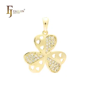 56200988 FJ Fallon Fashion Jewelry Triple Hearts In Clover Pendant Plated In 14K Gold Brass Based