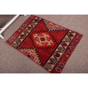 พรมขนาด 1.9x2.7 ฟุต, พรมวินเทจตุรกี, พรมขนสัตว์ลายเพสลีย์สีแดง - Product Image 4