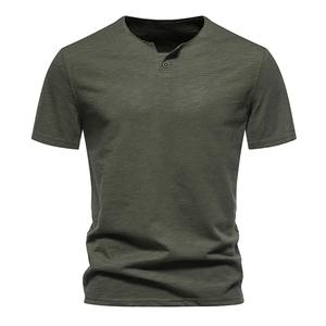 Vente flash de la saison, nouveau t-shirt décontracté pour homme en coton et bambou, manches courtes, col en V, couleur unie, coupe ample, vêtements de sport - Product Image 3