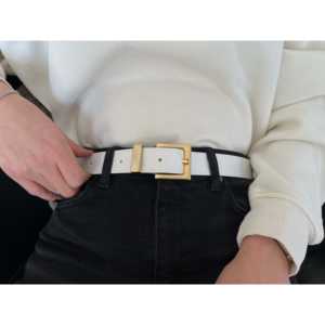 เข็มขัดสไตล์ลำลองสำหรับผู้หญิง พร้อมหัวเข็มขัดโลหะผสมทรงสี่เหลี่ยมและดีไซน์แบบบริดจ์ - Product Image 1