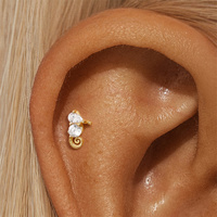 CANNER S925 Plaqué Or Argent Sterling Larme Blanc Zircon Tortue de Mer Hippocampe Griffe Dos Plat Vis Filetée Piercings