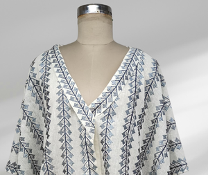 Elegante conjunto de caftán bohemio para mujer hecho a mano de algodón con cuello en V estampado Vintage pantalones cónicos con cuentas hasta la rodilla ropa ligera de verano - Product Image 3