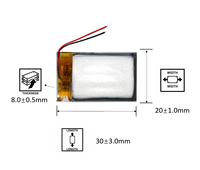 802030 802030-2 Baterai Polimer Lithium 450mAh 3.7V 2 Kabel Baterai Pengganti Kapasitas Tinggi Baterai Speaker Isi Ulang