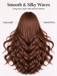 Smooth Silky Long Brown <b>Wavy</b> Human Hair <b>Wig</b> with Natural Volume - Product Image 1
