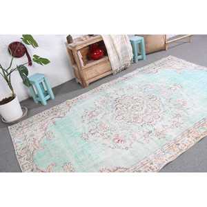 Alfombra Turca Tradicional Ecológica de 5.1x8.5 pies, Alfombra Grande de Lana con Diseño de Parches en Azul y Blanco con Base de Látex - Product Image 3