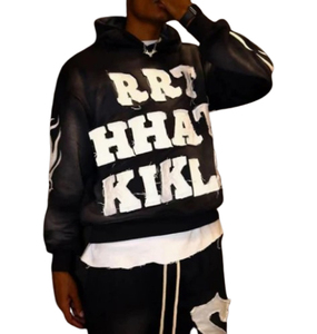 Sudaderas con capucha y pantalones de chándal con bordado desgastado, estilo callejero lavado con ácido personalizado, 2 uds., diseño personalizado para entrenamiento - Product Image 6