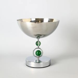 <b>Silver</b> Decorative <b>Bowl</b> with Green Beads Design Elegant Table Centerpiece for Home Kitchen Dining and Living Room Stylish Display - Product Image 2