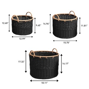 Juego de 3 cestas de ratán negro, cestas de almacenamiento hechas a mano, venta al por mayor, ecológicas, hechas en Vietnam - Product Image 2